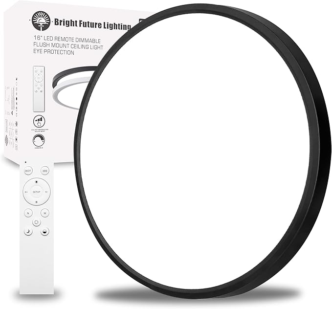 1Pack 20 Inch Remote Control Dimmable Large LED Flush Mount Ceiling Light Panel,40W 4350LM,2700K-6000K Adjustable Color,Ultra Thin Round Black Ceiling Light Fixture for Hallway Kitchen Home Office