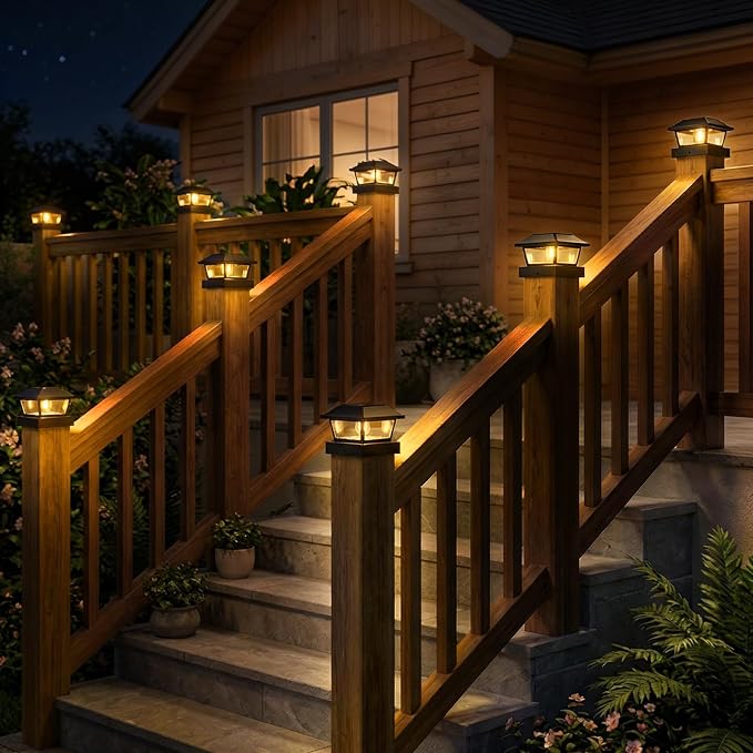 btfarm 4x4 Solar Post Cap Lights, 4 Pack Fence Deck Post Lights Outdoor Solar Powered Waterproof with Edison LED Bulb, Fits 4x4, 3.5x3.5 Wooden & Vinyl Posts for Porch Patio Yard(Warm White, Black)