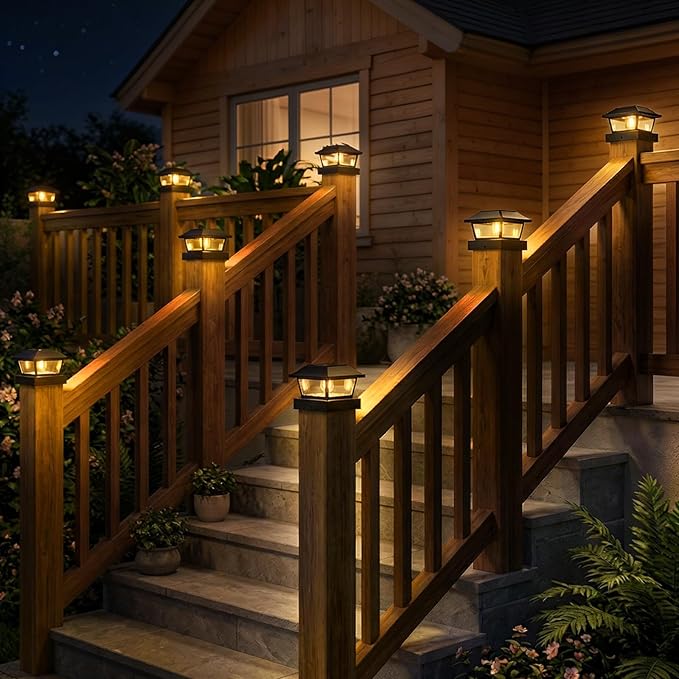 btfarm 4x4 Solar Post Cap Lights, 6 Pack Fence Deck Post Lights Outdoor Solar Powered Waterproof with Edison LED Bulb, Fits 4x4, 3.5x3.5 Wooden & Vinyl Posts for Porch Patio Yard(Warm White, Black)