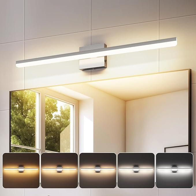 LED Modern Bathroom Light Fixtures 22W Brushed Nickel Vanity Lights Bar 5CCT Dimmable ixture Over Mirror Vanity Light for Bathroom Lighting 31.5 inch ETL Certificated