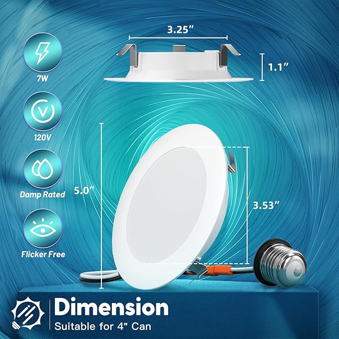 FREELICHT 24 Pack 4 Inch Retrofit LED Recessed Lighting, Selectable 5CCT, Dimmable Flat LED Can Lights, 7W, 700LM, ETL & FCC, White