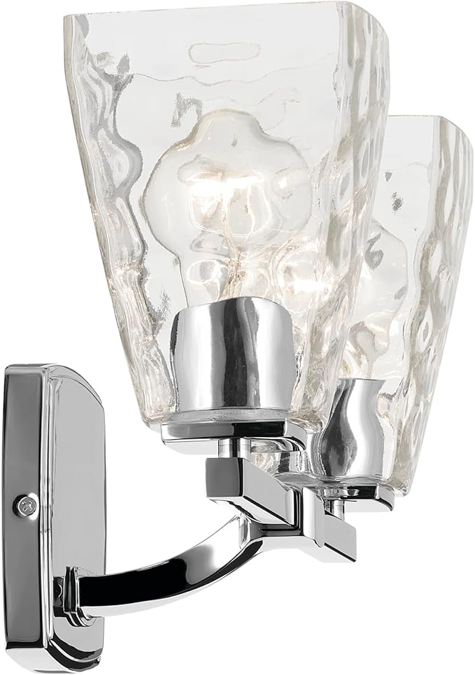 Kichler Marant 14.25" 2-Light Bathroom Vanity Light Fixture with Clear Water Glass in Chrome, Modern Wall Mount Light for Bathroom, Powder Room, Over Mirror (14.25" W x 9.5" H), 55215CHWTR
