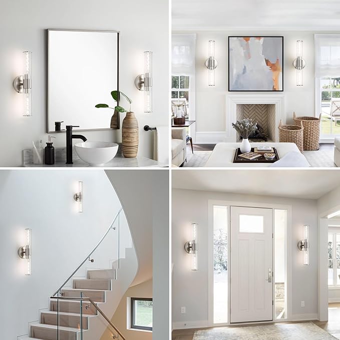 Battery Operated Wall Sconces Set of Two Modern Rechargeable Wall Sconces with Remote Control LED Sand Nickel Wall Lights for Living Room Bedroom (2 Pack)