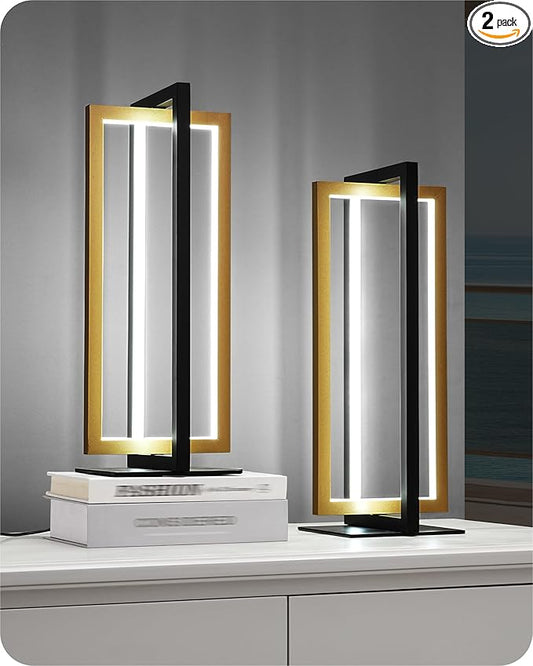 EDISHINE LED Table Lamp Set of 2, 3 Color Temperatures Modern Nightstand Lamp (3000K 4500K 6000K), MAX 750LM Dimmable Bedside Lamps for Living Room Bedroom, Angle Adjustable, Dual-Frame Rectangle
