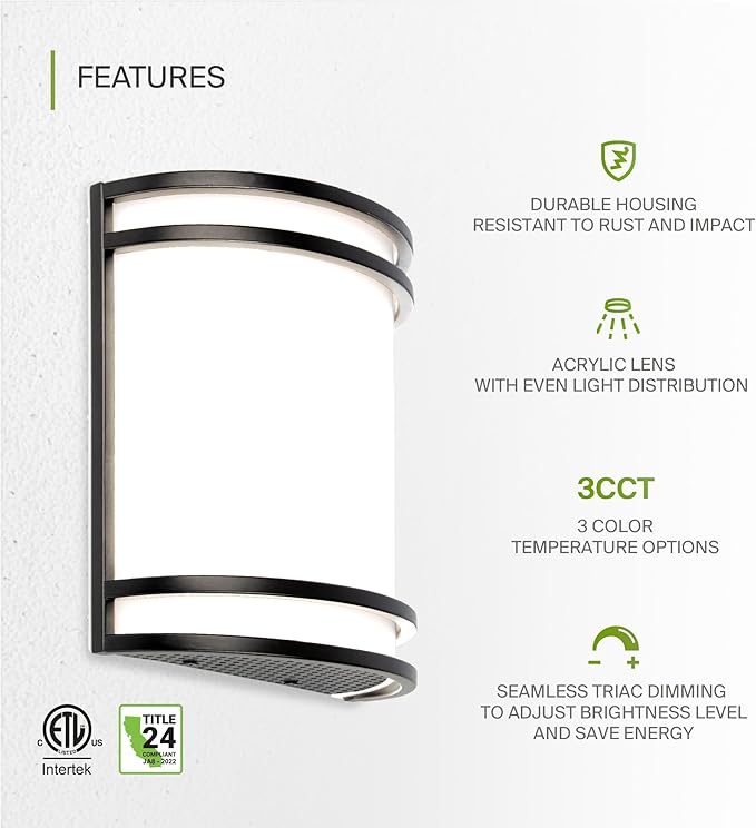 ASD LED Indoor Wall Mount Light Fixture - 8 Inch 15W Modern Interior Matte Black Dimmable Wall Sconce Light - ETL 3000K 4000K 5000K Adjustable - Hallway, Bedroom LED Wall Lights, 4 Pack