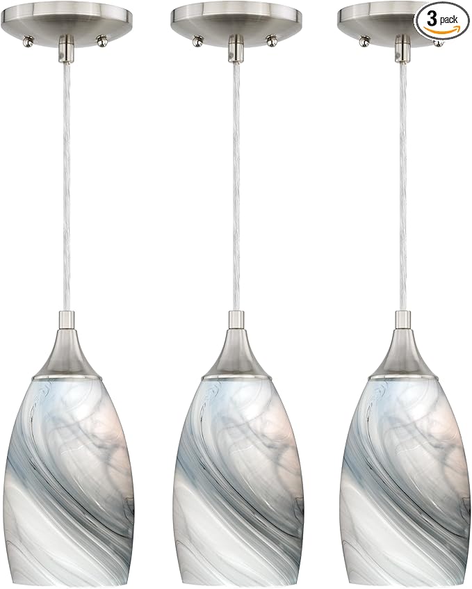 VAXCEL 3-Pack Milano Mini Pendant for Kitchen Island, Satin Nickel Finish, Transitional Ceiling Mounted Lighting, Easy Installation