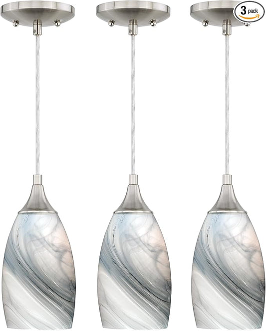 VAXCEL 3-Pack Milano Mini Pendant for Kitchen Island, Satin Nickel Finish, Transitional Ceiling Mounted Lighting, Easy Installation