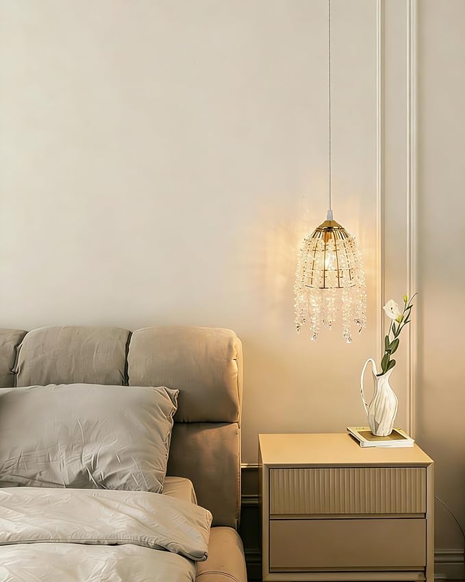 Surpars House Elegant Mini Chandelier Plug in Crystal Pendant Light,Golden (Plug in Style B)