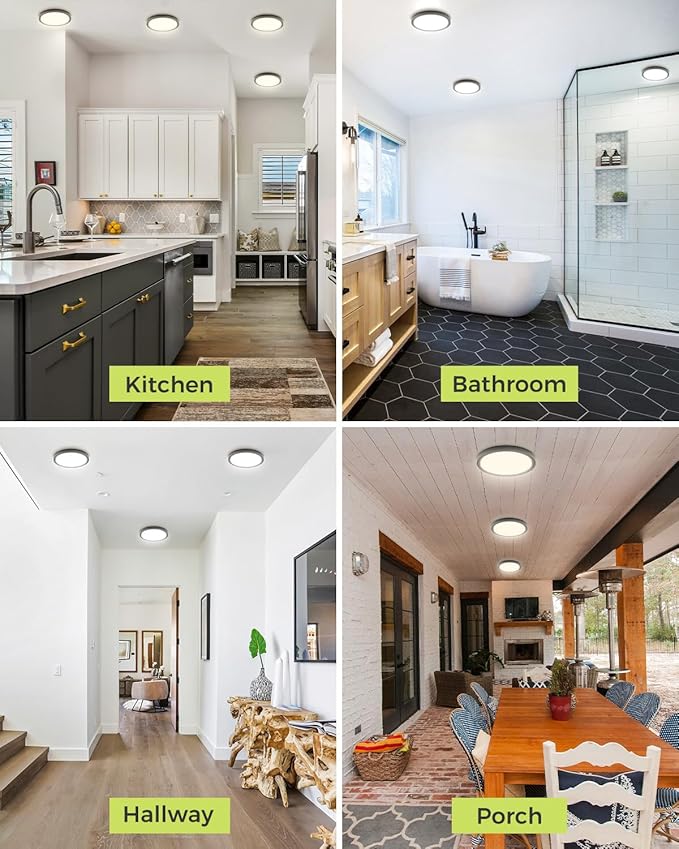 hepside 1PACK LED Flush Mount Ceiling Light, 3CCT Selectable 3000K-4000K-6500K & 100W Equivalent Modern Kitchen Ceiling Light Fixture 15W 1500Lm 7.5 Inch for Bathroom Closet Laundry Bedroom Hallway
