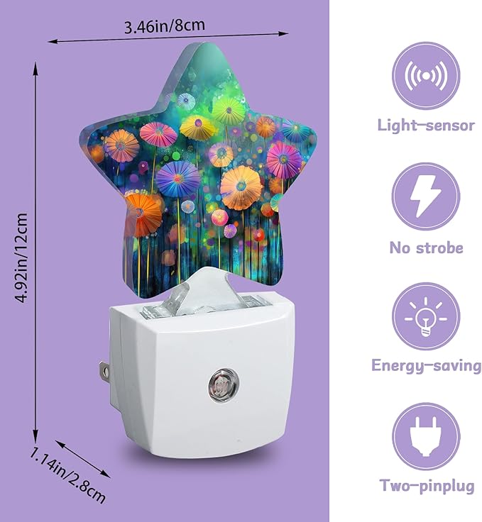 Night Light,Flowers Colorful Night Lights Plug into Wall Abstract Field Decorations for Bedroom Bathroom,Dusk to Dawn Sensor Kitchen Hallway Stairs Energy Efficient Desk Lamp