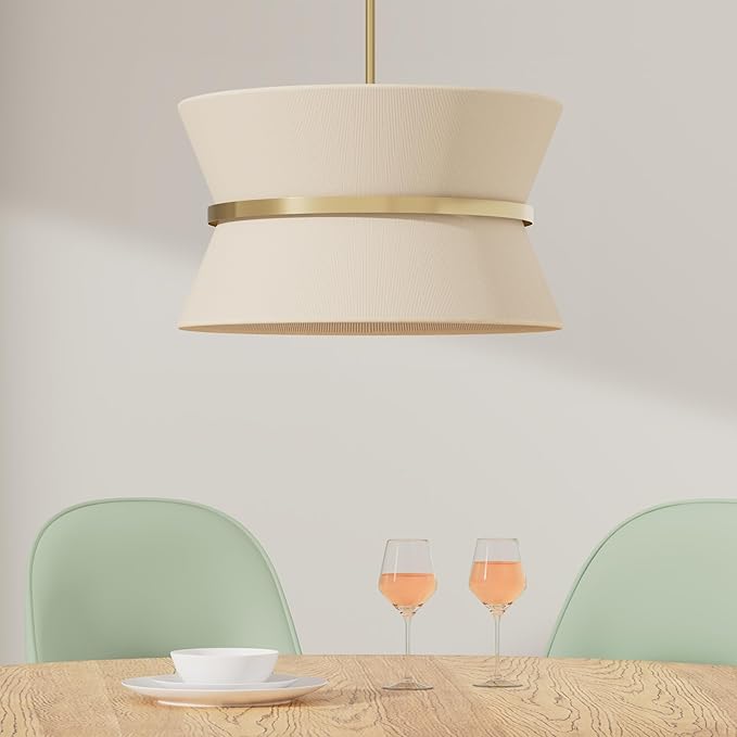 Capital Lighting 341281NP Cecilia Transitional Art Deco Luxe Hand-Wrapped Bleached Natural Rope Tapered Pendant Light Fixture, 8-Light 480 Total Watts, 14" H x 24" W, Patinaed Brass