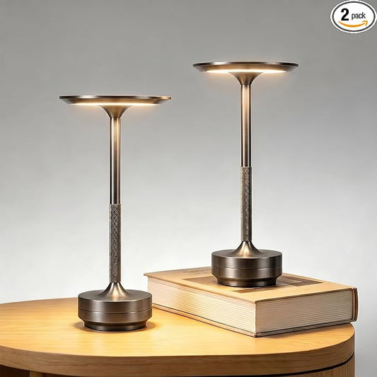 Rechargeable Cordless Table Lamp Set of 2, Portable Battery Operated LED Table Light, 3 Color Stepless Dimming with Touch Sensor & Memory Function for Outdoor Patio Restaurant Dining Room,Silver