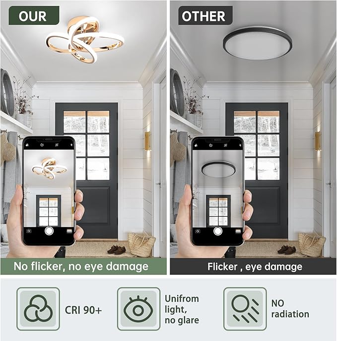 CANEOE Modern Hallway Light Fixtures, 6000K Modern Led Ceiling Light for Hallway, Small Close to Ceiling Lamp for Hallway Corridor Closet Bedroom Bathroom Kitchen Stair Curved Design Ceiling Lights