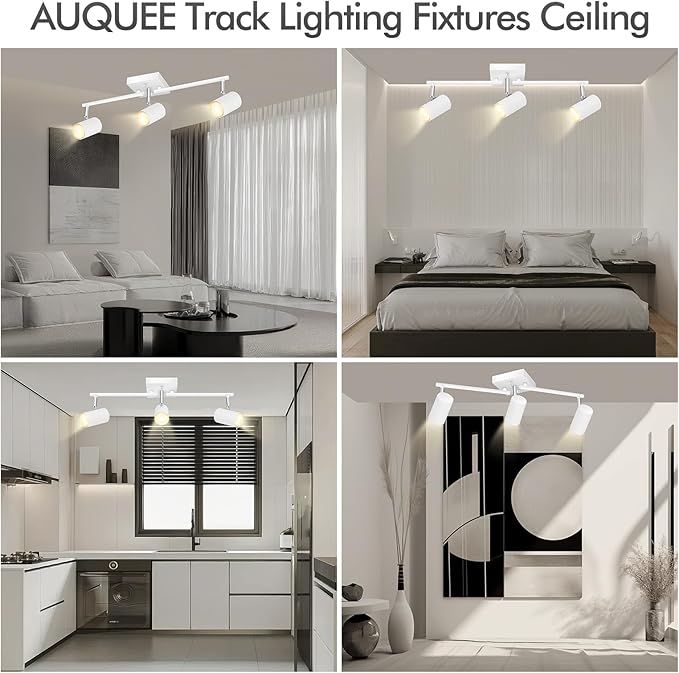 3 Light Track Lighting Fixtures Ceiling, White Kitchen Lighting Fixtures Ceiling, Track Lights Ceiling, Rotatable Light Heads, Modern Track Lights for Living Room,GU10 Bulb Not Included
