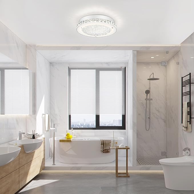 Crystal Ceiling Light Fixture 11" LED Crystal Bathroom Ceiling Light Fixtures Semi Flush Mount for Kitchen, Entryway, Foyer, Bathroom, Laundry Room, Cloakroom, Hallway 4000K (Dimmable)