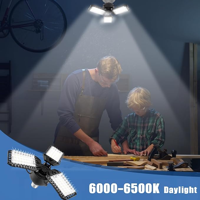 LED Garage Lights Bulb 1 Pack -80W, 8000LM 6500K Led Shop Light with 3 Deformable Panels, Basement Barn Light Garage Ceiling Lights, E26/E27 for Garage, Warehouse, Shop, Basement