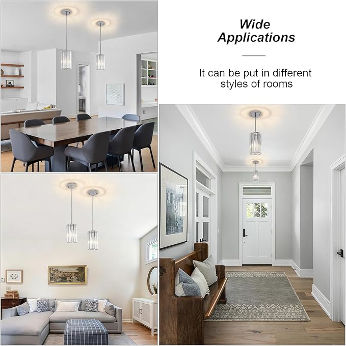 Chrome 2-Pack Modern Pendant Lights Mini Chandelier Kitchen Island Pendant Lights Hanging Light Fixtures Adjustable Crystal Chandelier Fixture for Island Dining Room Hallway Bedroom