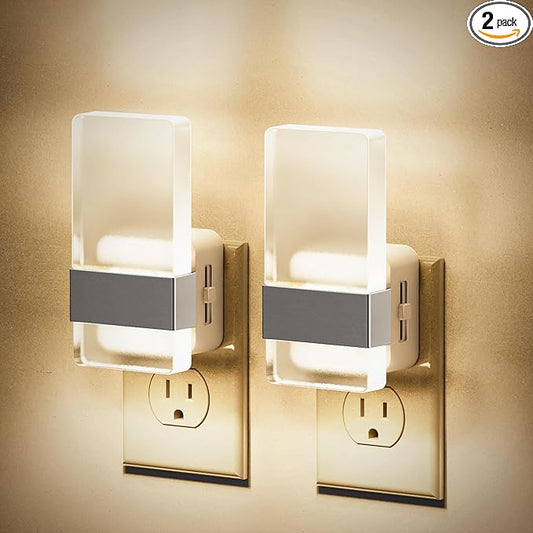 JandCase Night Lights Plug into Wall, Dusk to Dawn Sensor, 3000K Soft White LED, Acrylic Bubble Design, 0-100lm Adjustable Brightness, 2-Pack for Bedroom, Bathroom, Living Room, Hallway