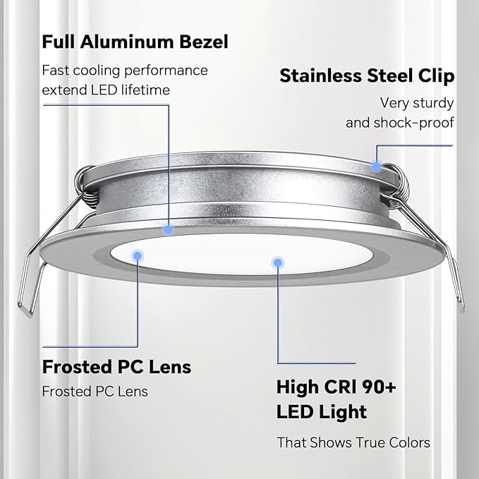 acegoo RV 2.75" Recessed LED Ceiling Light 12V Ultra-Thin Puck Light, Dimmable RV Lights Interior for Camper Van Truck Motorhome Boat Sailboat Roof Under Cabinet Lighting, 6 Pack (Silver,Warm White)