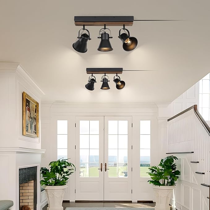 KEESFU 3-Light Plug in Track Lighting Kit,Black Semi Flush Mount Ceiling Light with 3 Rotatable Light Heads,Modern Farmhouse Lighting for Livingroom,Bedroom,Hallway,Art Wall,Bathroom,Kitchen.