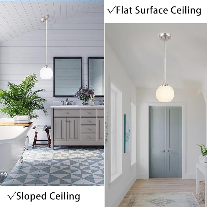 Modern Pendant Light Fixtures 2 Pack, Brushed Nickel Pendant Lights with Milk Frosted Shade,Pendant Lights Kitchen Island, Kitchen Pendant Lighting Over Island, Hanging Lights for Kitchen