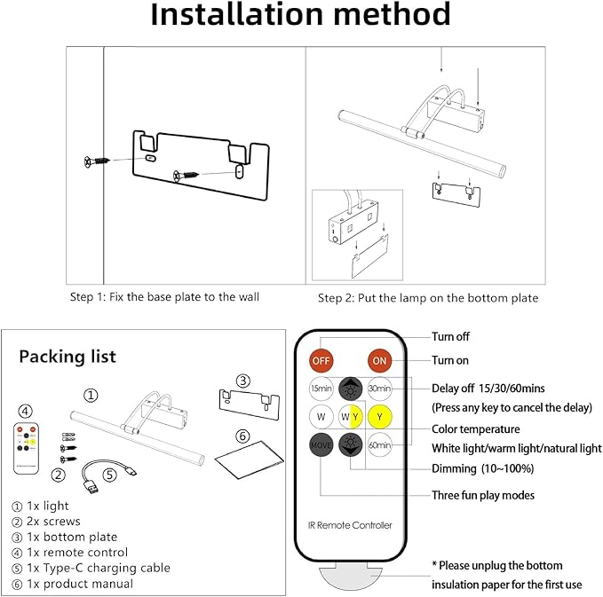 Picture Lights for Wall,16 inch Art Lighting for Paintings Wireless,5000mAh Gallery Lights for Rechargeable,3CCT Dimmable & Timer Cordless Frame Light for Paintings,Canvas,Portrait,Gold