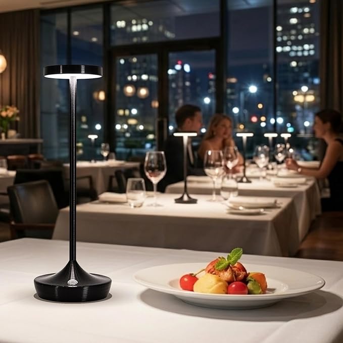 Cordless Table Lamp Rechargeable - 6000mAh LED Battery Operated Table Light - Portable Touch Dimmable Outdoor Waterproof Table Lamps for Patio Restaurant Dining (Black)