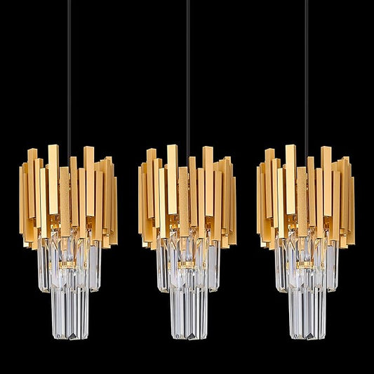 Gold Crystal Pendant Light Mini Modern Luxury Crystal Pendant Light Perfect for Dining Room, Bedroom, Kitchen, Living Room 3-Pack