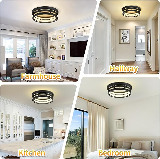LED 13 inch Flush Mount Ceiling Light Fixture,Black Hallway Light Fixtures Ceiling,Light Fixtures Ceiling Mount for Farmhouse,Kitchen,Hall (1 Pack