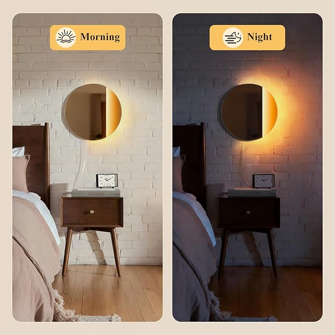 ONEWISH LED Wall Sconce, Dimmable Mirror Wall Lamp,16.93 inch Round Wall Lights for Bedroom with Memory Function, Wall Lamps for Living Room Entryway, Bronze