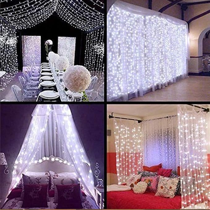 Star 304 LED 9.8ftx9.8ft 30V 8 Modes,Window Curtain String Lights Wedding Party Home Garden Bedroom Outdoor Indoor Wall Decorations(Cool White)