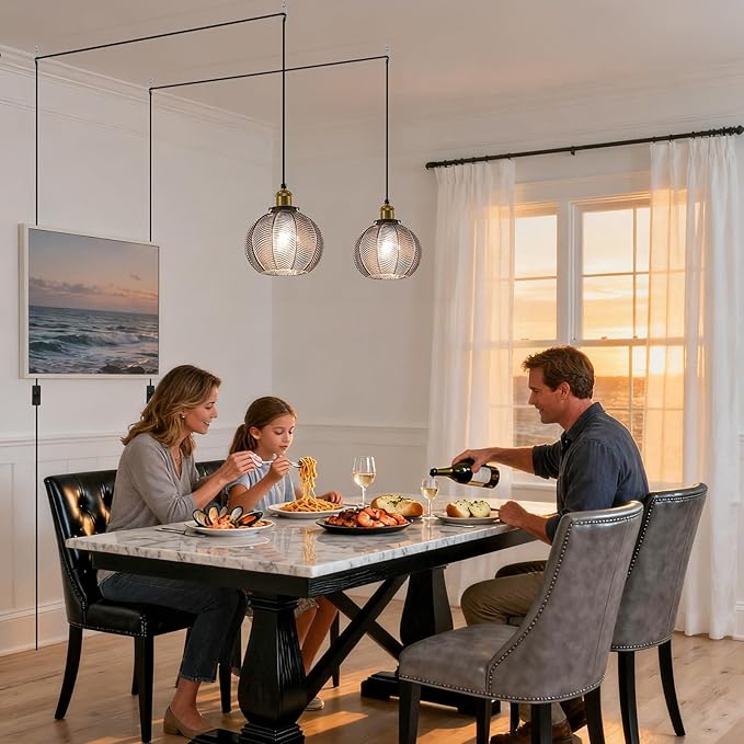 Modern Plug in Hanging Light, 7.8 Inch Glass Pendant Light with 14.76 FT Adjustable Plug in Cord, Vintage Smoke Gray Hanging Lamp for Dining Room Bedroom Kitchen Island Bathroom E26