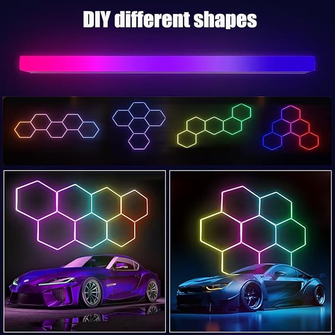 31Pack RGB Hexagon Lights,Music Sync 7Hex LED Hexagon Lights,RGB 358 Kinds of Changes Dimmable Speed-Adjustable DIY Color-Changing Lights Smart App & Remote Control,for Studio Gym Basement Decor
