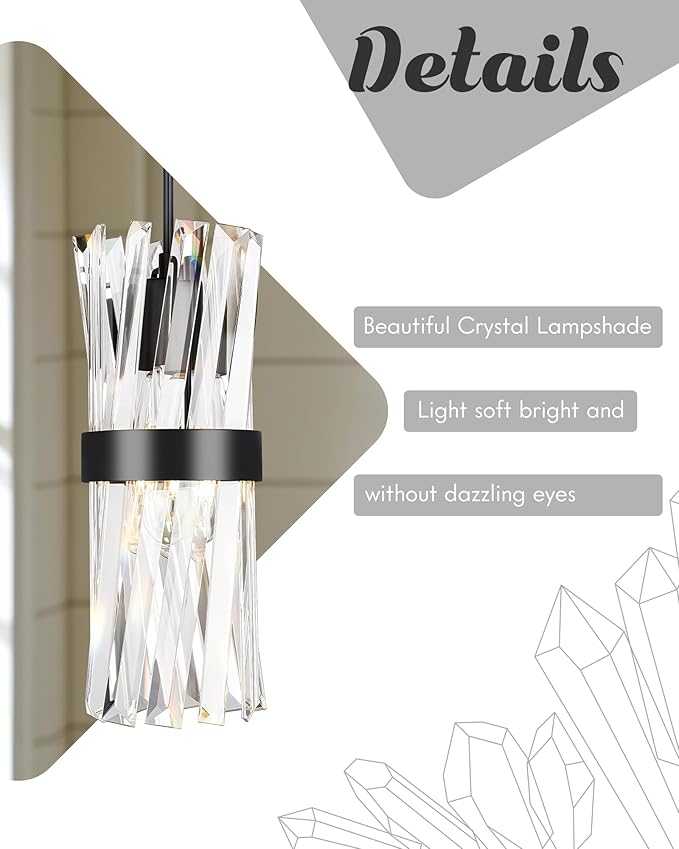 Ken & Ricky Crystal Pendant Light 3 Pack,Black Industrial Island Lights for Kitchen, Hanging Light Fixture, Adjustable Small Chandelier for Dinning Room Bathroom Bedroom