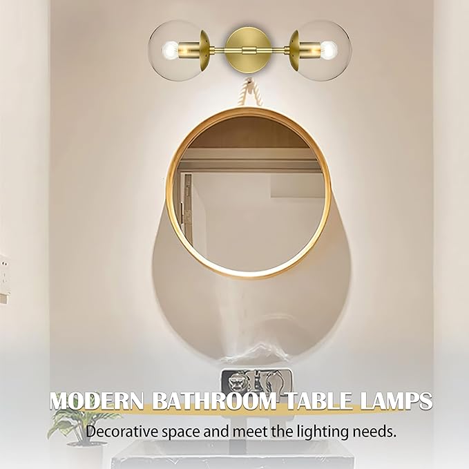 KoKo&Yukina Mid Century Modern Bathroom Vanity Light, 2 Light Globe Sconce, Gold, W 7.7'' x H 19'' x D4.7''