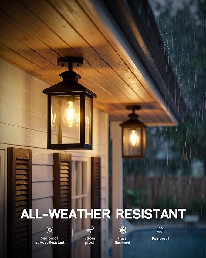 FEMILA Semi Flush Mount Ceiling Light, Dusk to Dawn 16" Matte Black Semi Flush Mount Ceiling Light, E26 Base, for Entryway, Garage, Patio, Farmhouse, ETL Listed, 4FYX88F-L SE BK