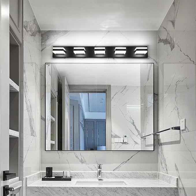 SOLFART Black Vanity Lights for Bathroom, 5 Color Temperature Bathroom Light, Light Fixtures Over Mirror, Modern LED Lighting Adjustable Color 5CCT