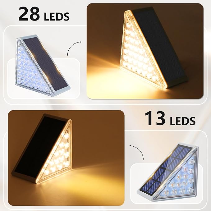 VOLISUN Solar Step Lights for Outside 12 Pack, Solar Stair Lights Outdoor Waterproof IP67,28 LED,1200 mAH Outdoor Step Light,Outdoor Decor for Garden Stair, Deck, Front Step, Front Porch,and Patio