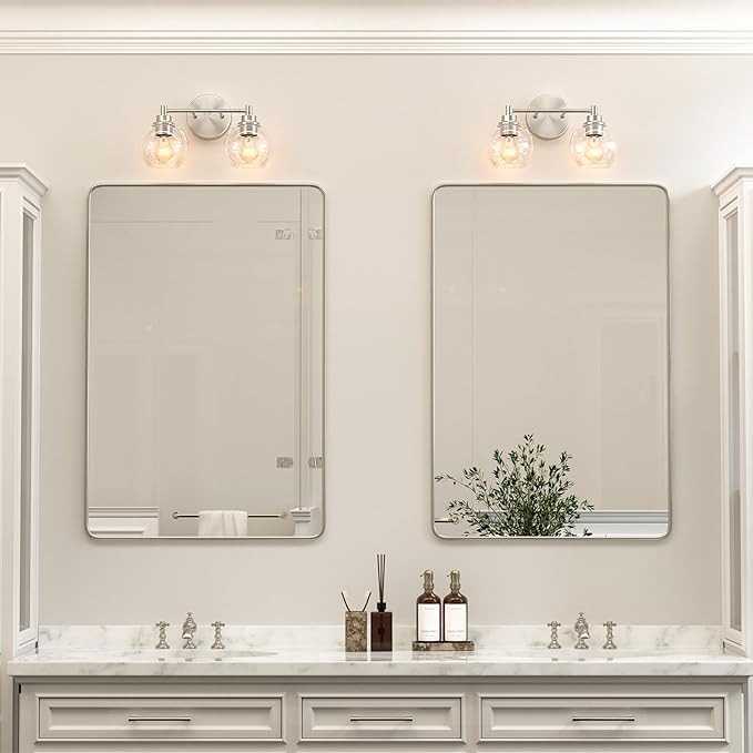 VONLUCE Bathroom Light Fixtures, 2-Light Vanity Lights with Globe Glass Shades E26 Sockets, Bathroom Lights Over Mirror for Bedroom Hallway Living Room, Brushed Nickel Finish, ETL Certificated