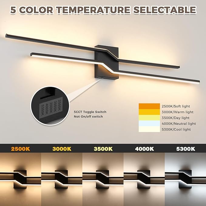 39.4 Inch Vanity Light for Bathroom Lighting Fixtures Over Mirror Black Dimmable 5CCT Vanity Lighting Fixture Modern Bath Vanity Lights Bar Wall Sconces