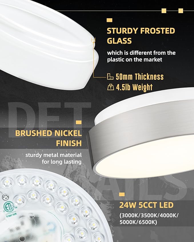 AUTELO LED Flush Mount Ceiling Lights Frosted Glass Shade 18W 3000K Ceiling Light Fixture in Brushed Nickel Finish for Living Room Hallway Bedroom C3312 ST LED