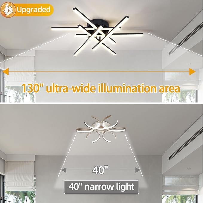 CANEOE Sputnik Modern Led Ceiling Light,50W LED Dimmable with Remote Control Ceiling Light Fixture Black Flush Mount Chandelier Ceiling Lighting for Bedroom Living Room Kitchen Office Ceiling Lamp