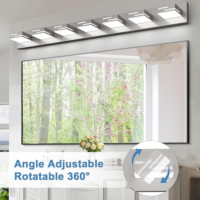 LED Modern Bathroom Vanity Light Fixtures, 7-Light 48-inch Dimmable Brushed Nickel Vanity Lights for Bathroom Lighting Fixtures Over Mirror, with 360° Rotatable Acrylic Heads (Cool White 6000K)