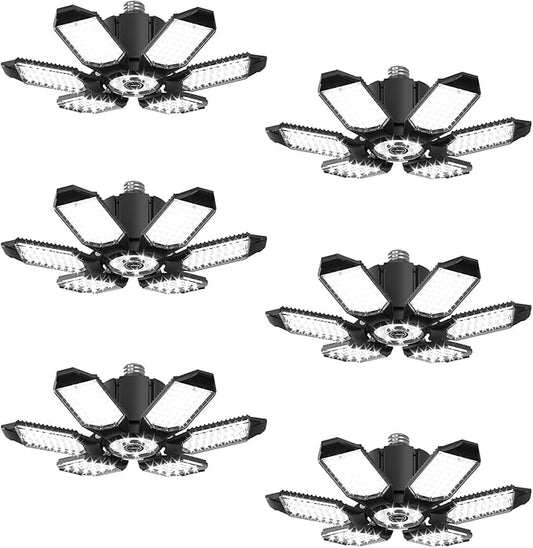 Adiding LED Garage Light w/ 6 Deformable Panels Basement Lighting, 6 Pack, Screw into E26 E27 Bulb Socket, Super Bright 6000 High Lumen, 6500K, Shop, Shed, Gym, Attic, Utility, Bay