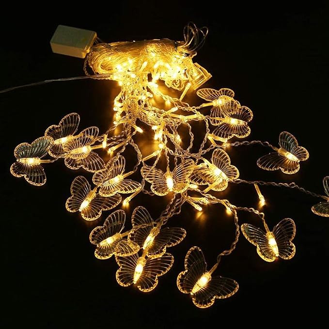 Lainin USB Powered 13FT 96 LED Curtain Lights 16 Butterflies Twinkle Lights 8 Modes Fairy Light Strip for Party Indoor Outdoor Room Garden Wedding Christmas Xmas Decor (Warm White)