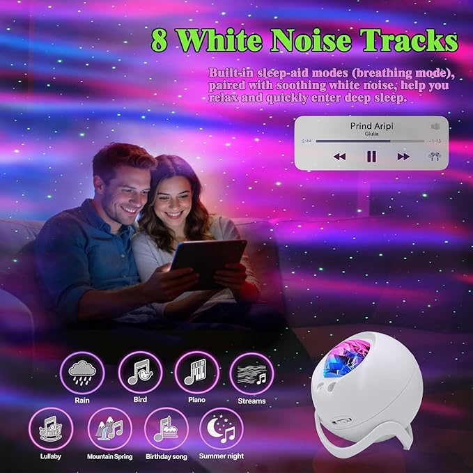 Star Projector Galaxy Projector for Bedroom, White Noise Bluetooth Speaker Northern Lights Projector, Suitable Gaming, Home Theater, Adult, Christmas Mood Night Light