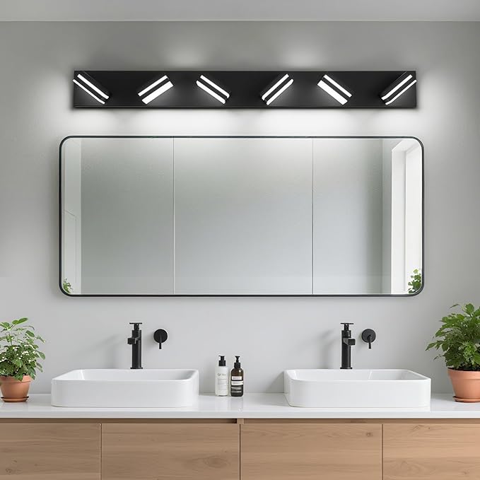 Modern LED Bathroom Lights Fixtures 6-Light,Metal Black Acrylic Wall Lighting,Vanity Lights for Bathroom Over Mirror 6000k 41in