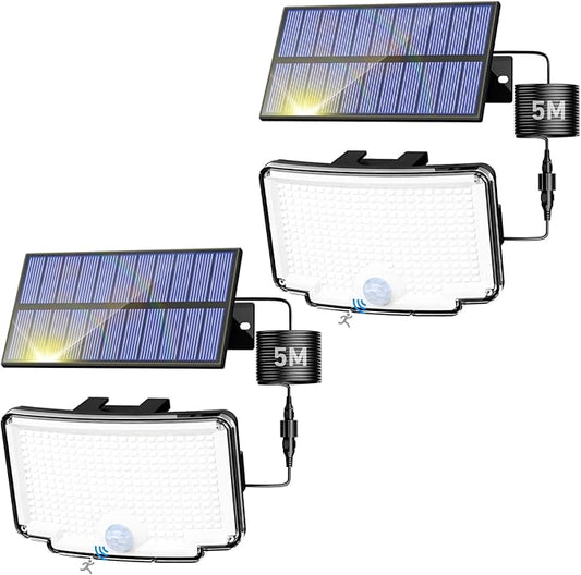 Peasur Solar Lights Outdoor Waterproof, [318 LED/3 Modes] Solar Motion Security Light, Flood Lights with 16.4 FT Cable for Outside Garden Garage Yard, 2 Pack