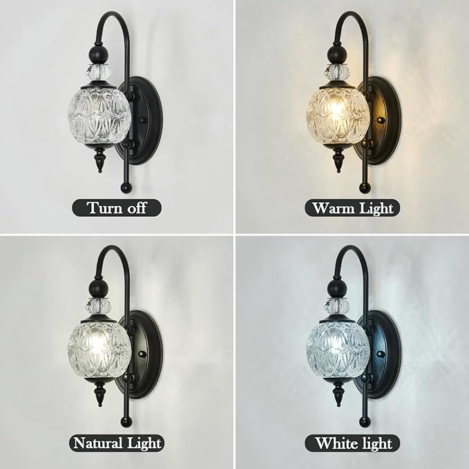Piepooye Vintage Black Wall Sconce with Glass Globe Shade Mid Century G9 Bulb Wall Light Indoor Wall Lamp for Bathroom Farmhouse Bedroom Living Room Hallway