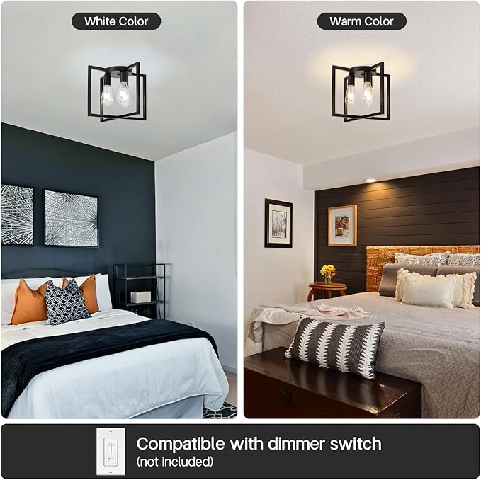 Farmhouse Industrial Ceiling Light Fixture Flush Mount, Black 3-Light Lighting, Modern Rustic Flush Mount Ceiling Lamp for Kitchen, Living Room, Bedroom, Dining Room, Hallway, Entryway, Foyer
